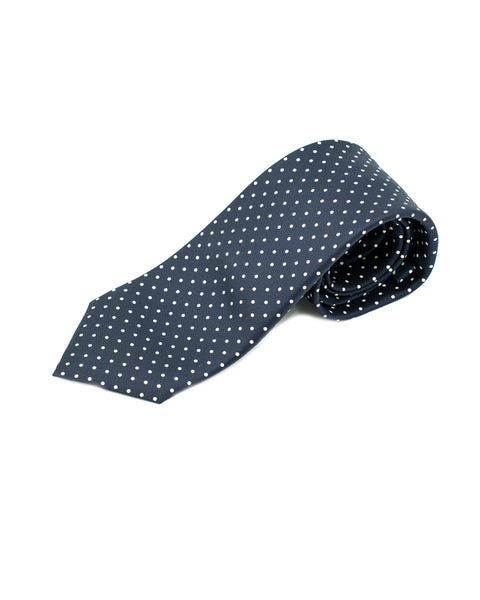 Cravatta 3 Pieghe Pois in seta Blu
