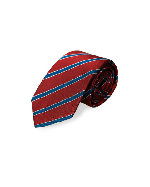 7 Fold Regimental Tie in Red and Blue Silk