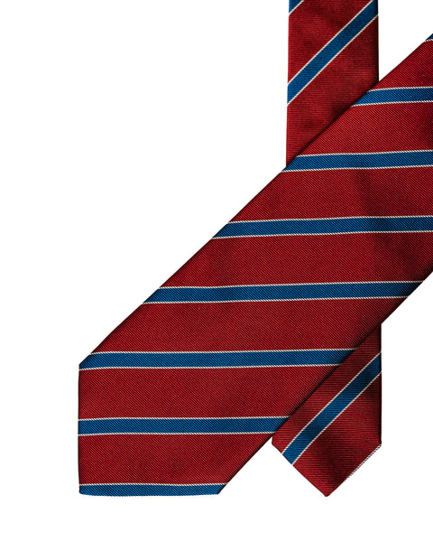 7 Fold Regimental Tie in Red and Blue Silk