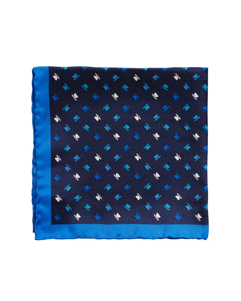 Pochette in Seta Blu con Fantasia