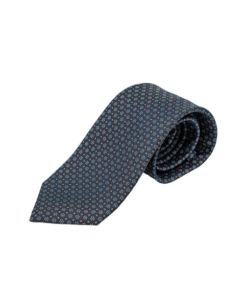 Cravatta 7 Pieghe Pois in seta Blu Oltremare