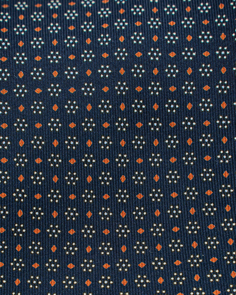 Cravatta 7 Pieghe Pois in seta Blu Oltremare