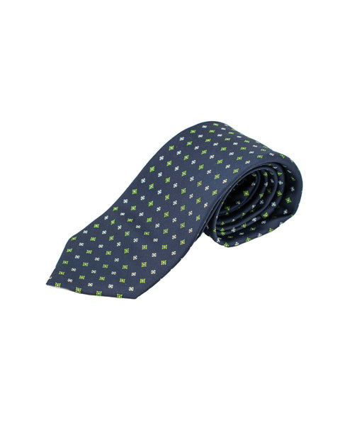 Cravatta 7 Pieghe Pois in seta Blu Oltremare