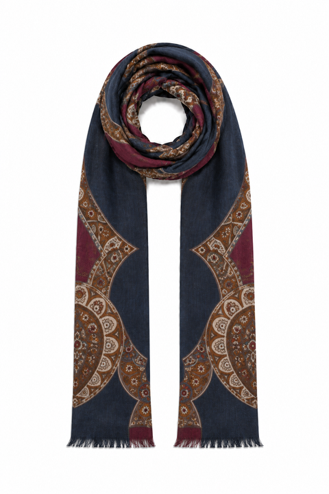 Sciarpa Paisley Blu con Frange