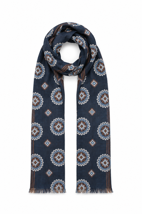 Sciarpa blu navy con medaglioni geometrici